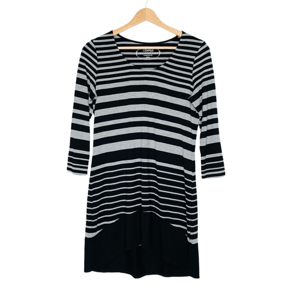 Soma Live Lounge Wear Tunic Top Gray Black Luxuriously Soft Shirt XS Loungewear